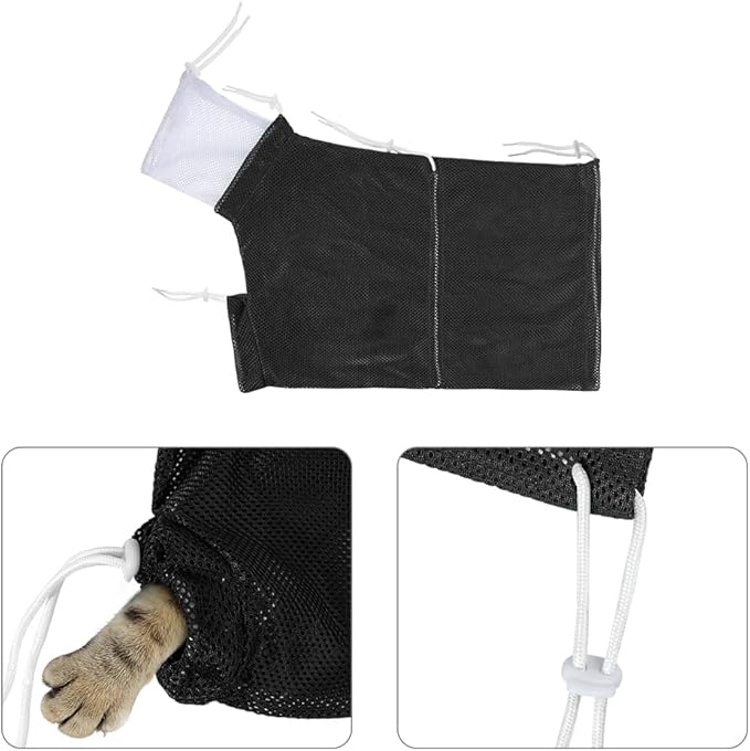 Ibluelover Breathable Mesh Cat Bathing Bag Adjustable Cat Washing Bag Anti Scratching Shower Bag for Nail Trimming Grooming