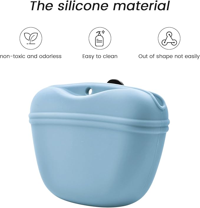 AUDWUD Silicone Dog Treat Pouch,With Dog Training Clicker,Clip on Portable Training Container,Convenient Magnetic Buckle Closing and Upgraded Waist Clip for Enhanced Stability