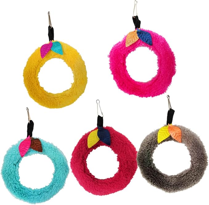 BESPORTBLE Small PET Plush Ring Leaves Parrot Swing Toy Bird Cage Decor for Parakeets and Small Birds Sturdy Hanging Circular Toy Colorful Leaves