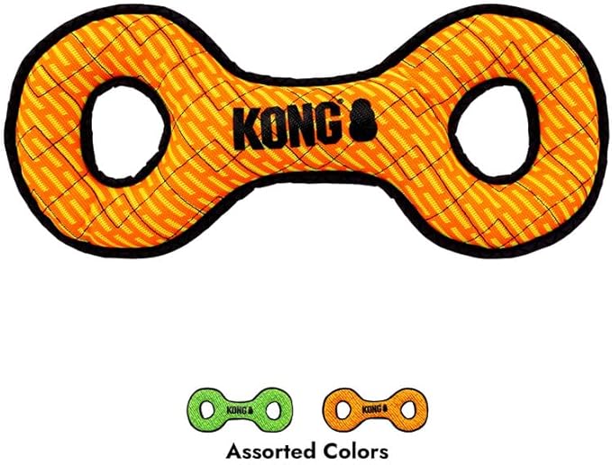 KONG Armor Bone Dog Toy – Medium – Durable Triple-Layered Fabric with Reflective Trim & Squeaker – Assorted Colors – Ideal for Chewing, Fetching & Tugging (Double Tug, Large)