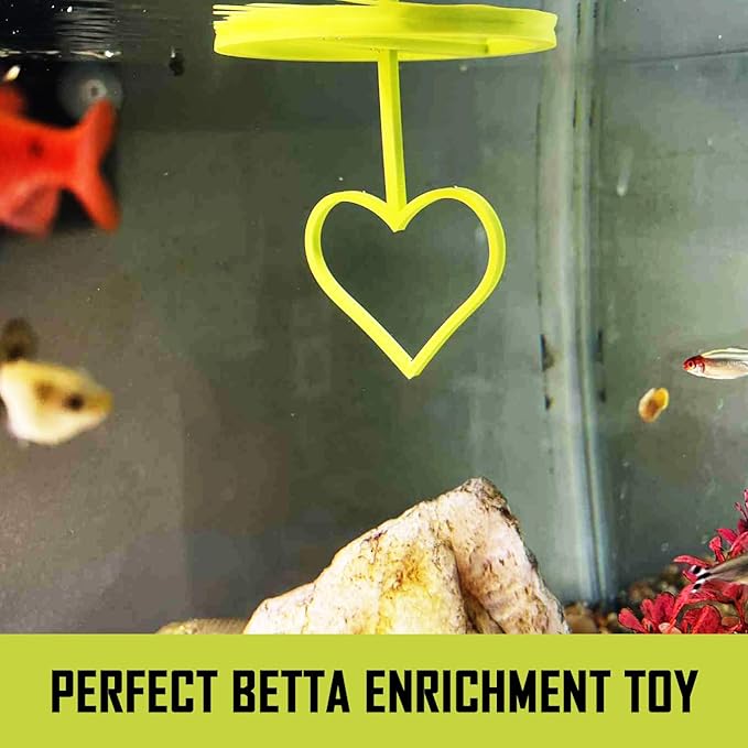 Floating Heart Betta Training Ring, Heart Active Betta Training Ring, Floating Feeder, Enrichment Toys for Aquarium Decor, Pink, 3.8in x 3.7in (Lime, Single)