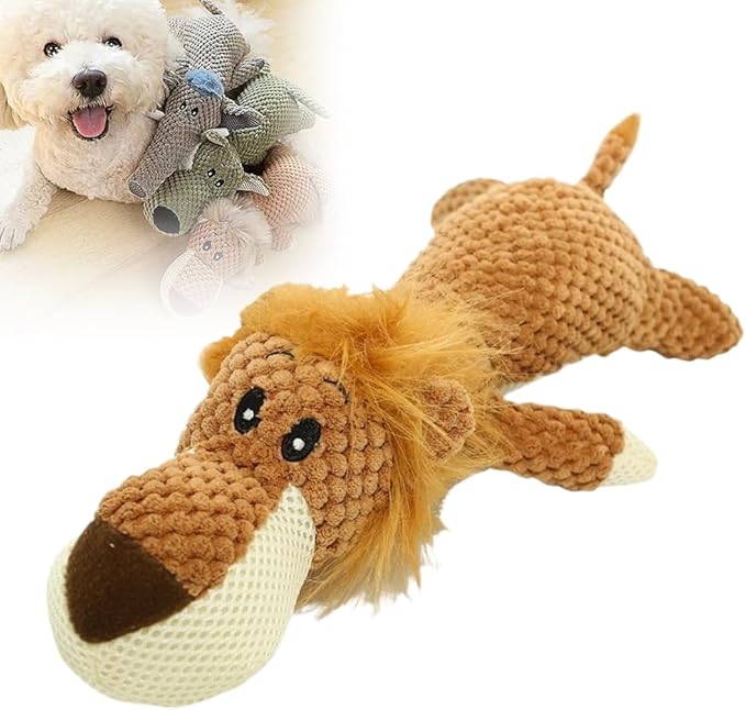 ROWPOZ Dog Plush Toys for Aggressive Chewers, 2026 New Indestructible Dog Squeaky Toys Dogs Puppy Chew Toys, Durable Chew Toys Dogs Plush Toy to Keep Them Busy (Yellow Lion)