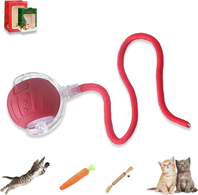 2026 New Generation Interactive Cat Toys Indoor, 360° Smart Automatic Cat Ball Three Modes with Long-Lasting Durability, for All Cats & Dogs (Red, Wake BirdsongC)