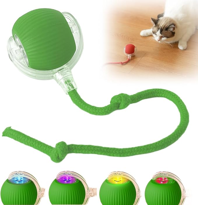 Smart Self-Rolling Ball, Interactive Toy for Large/Small Dogs & Cats - Chew Ball with String & Automatic Rotation (Green)