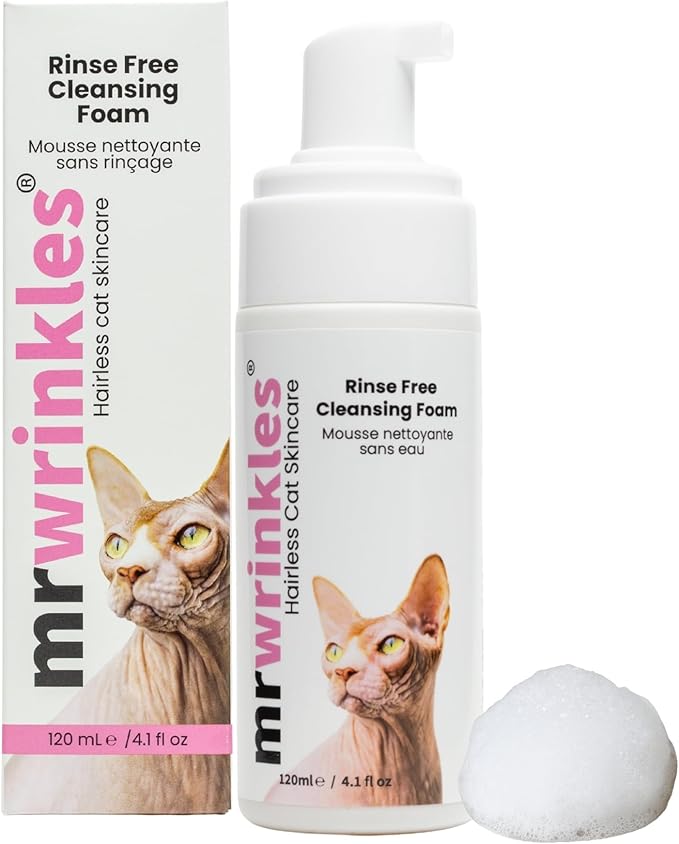 Sphynx Rinse Free Cleansing Foam - Wipe & Go Mattifying Rice Water & Honey Formulation, Natural & Lick-Safe, Shampoo Alternative for Hairless Cats, Made in Canada