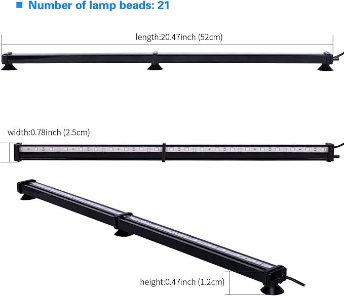 Submersible Aquarium Light, Fish Tank Light with Air Bubble Hole, RGB Color Changing Brightness Adjustable IP68 Waterproof Remote Control LED Light for Aquarium Fish Tank 20 inch