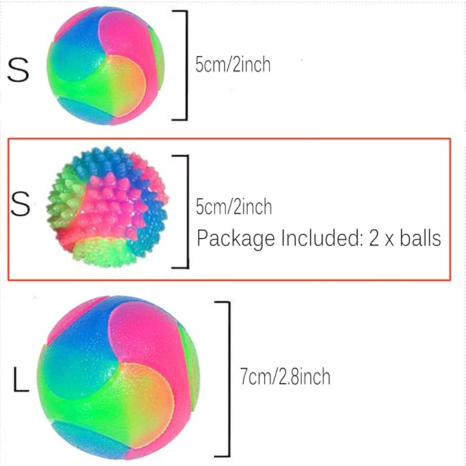 2Pcs Dog Balls,2inch Light Up Dog Balls,Flashing Elastic Ball,Glowing Interactive Led Pet Toys for Puppy Small Medium Dogs Cats