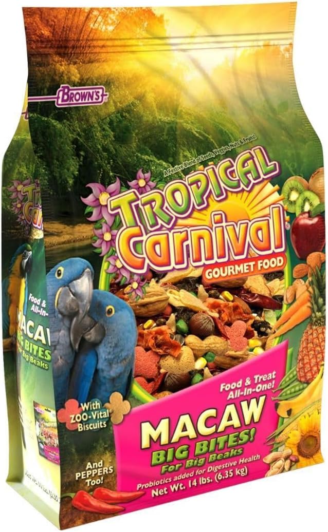 Tropical Carnival Brown’s Gourmet Macaw Bundle Gourmet Macaw Big Bites Food for Big Beaks 14lb and Fruit & Nut Big Bites Treats. 10oz