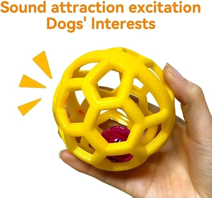 Dog Chew Toys with Bell Sound, 3 Rubber Bouncy Ball for Medium/Large Dogs, Interactive Fetch Ball Teeth Cleaning&Training, Hollow Design with Internal Bells (Purple)