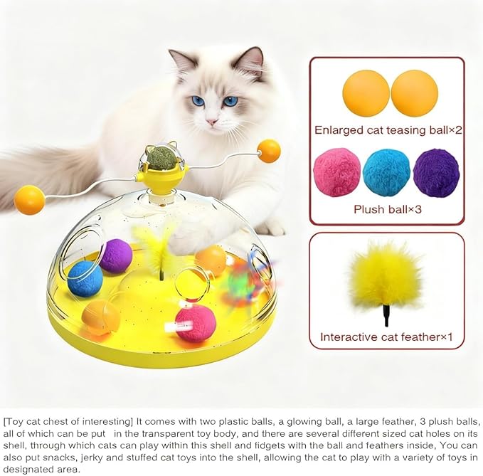 Interactive Cat Toys for Indoor Cats, Kitten Toys with Spinning Dome, Catnip Ball, Feathers & Rolling Balls - Spinning Teaser Toy for Outdoor Cats (Green)