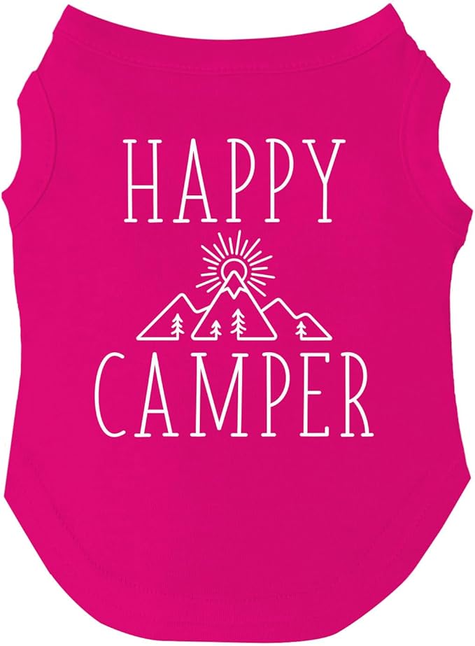 Happy Camping Dog Tee Shirt | Sleeveless Breeds | Summer | Outdoor Adventure | Travel | (Hot Pink, 4X-Large 278)