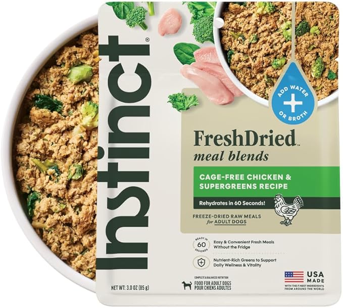 Instinct FreshDried Meal Blends, Freeze Dried Dog Food, Grain Free - Chicken & SuperGreens Blend, 3 oz. Bag