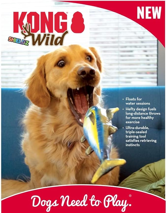 KONG Wild Shield Fish Shaped Dog Toy for Medium Breeds (Perch)