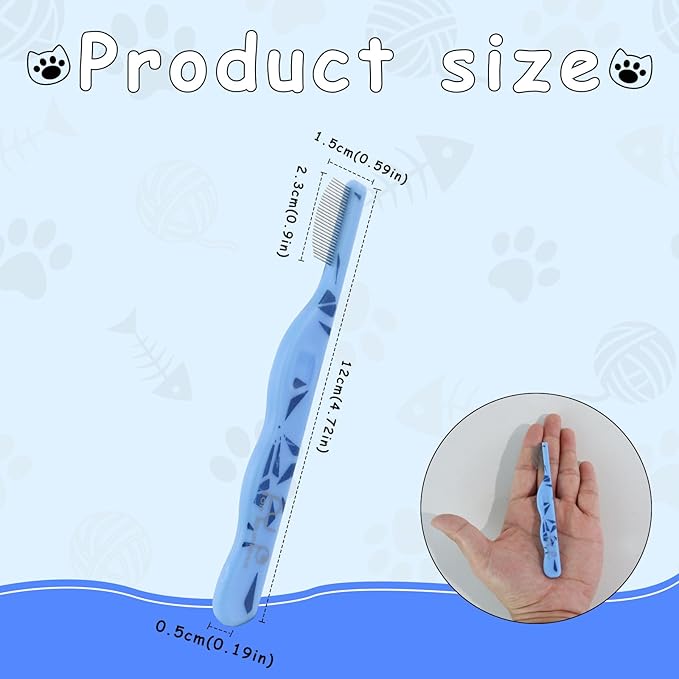Andiker Small Dog Comb, Cat Comb with Curved Stainless Steel Rounded Tips Fine Tooth Ergonomic Handle Practical Pet Comb for Dogs Cats Grooming Removing Tear Stain (Blue)