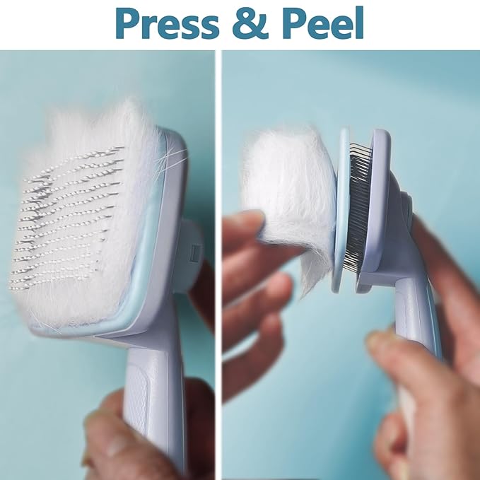 Self-Cleaning Cat Shedding Grooming Brush for Small Dog Pet Short Hair Remover Set Reusable Lint Removal Tool Carpet Scraper for Clothes Couch Bedding Furniture Car Blue