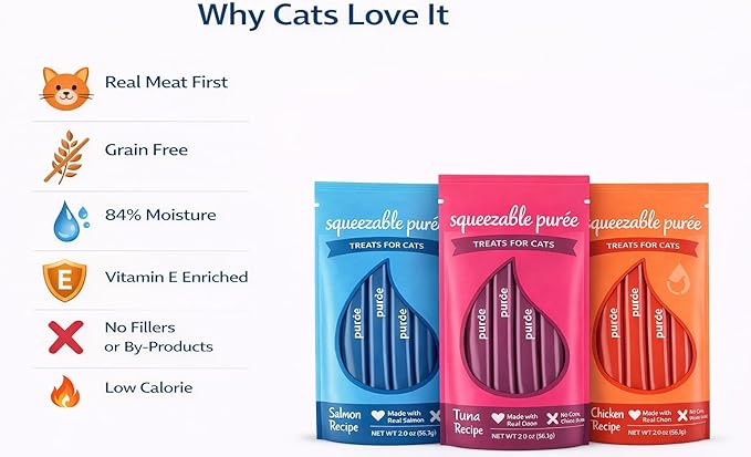 Lickable Cat Treats Squeezable Variety Pack Chicken Tuna Salmon Puree Tubes (12 x 0.5oz) | Grain Free Creamy Wet Treats for Picky Eaters Kittens Adults High Protein Food Topper