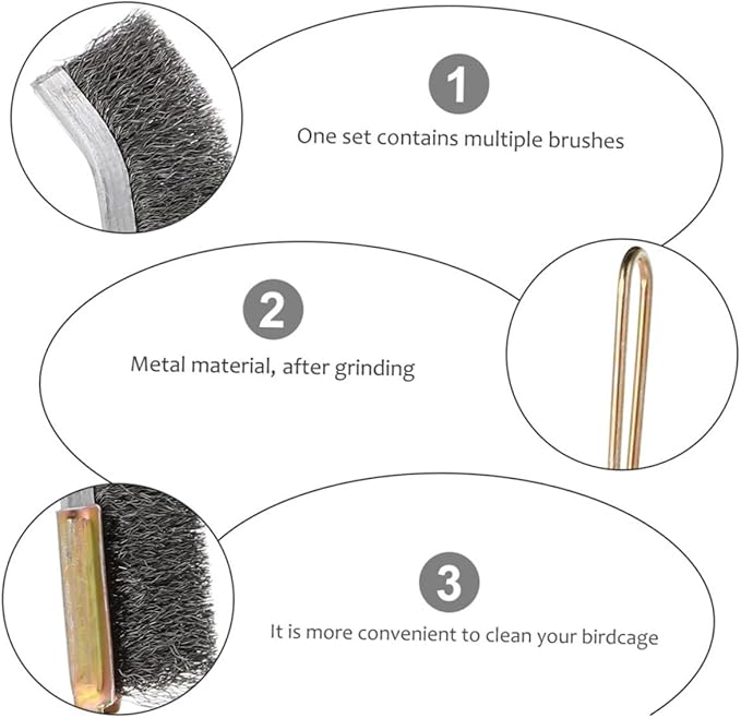 2pcs Handle Bird Cage Cleaning Brush Copper Wire Brush for Easy Daily Maintenance of Parrot Cages and Accessories