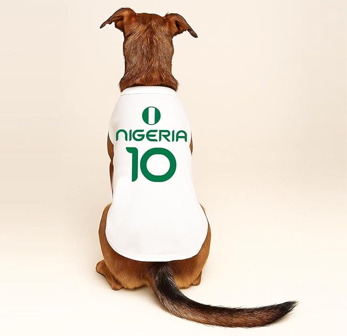 Nigeria Flag Soccer Jersey Style Dog Tee Shirt | Sleeveless Breeds | International Soccer | Game Day |White, 3X-Large 1792