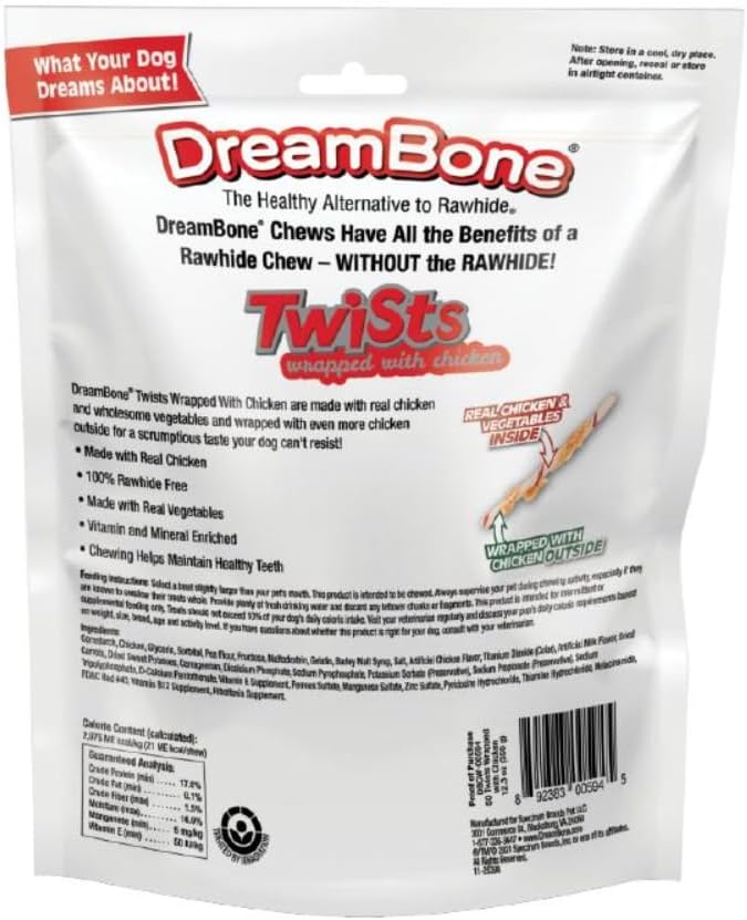 DreamBone Twist Sticks Chews Wrapped With Real Chicken, Treat Your Dog to Easy-to-Digest Rawhide-Free Chews, 50 Count