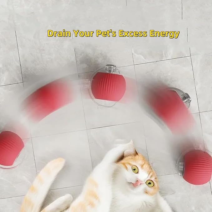 Smart Electric Cat/Dog Ball - Interactive Rolling Ball Toy, Automatic, Replacement Rope Included, Indoor/Outdoor (Red)