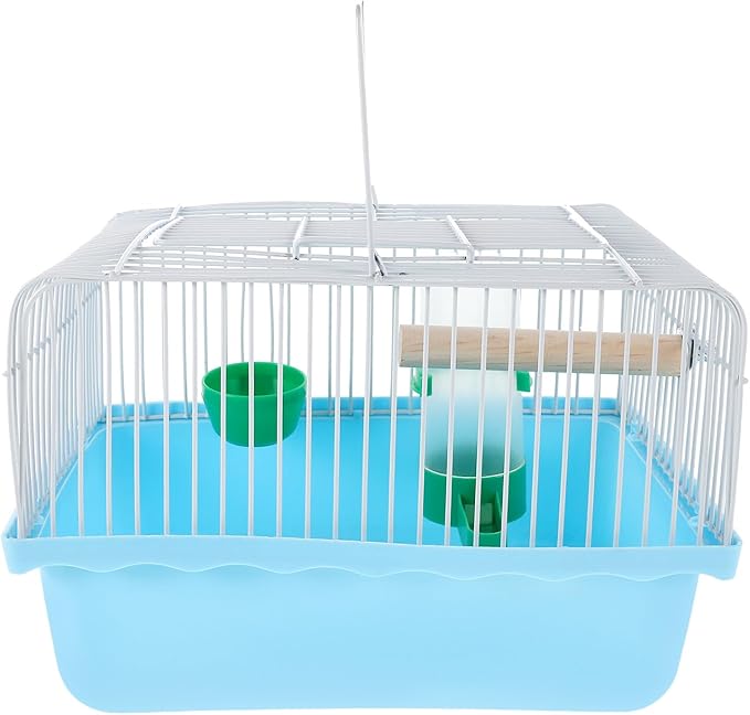 Portable Small Bird Travel Cage with Perch, Food Box, and Water Dispenser, Mini Parakeet Carrier Cage for Indoor and Outdoor Use, Blue