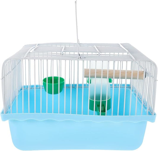 Portable Small Bird Travel Cage with Perch, Food Box, and Water Dispenser, Mini Parakeet Carrier Cage for Indoor and Outdoor Use, Blue