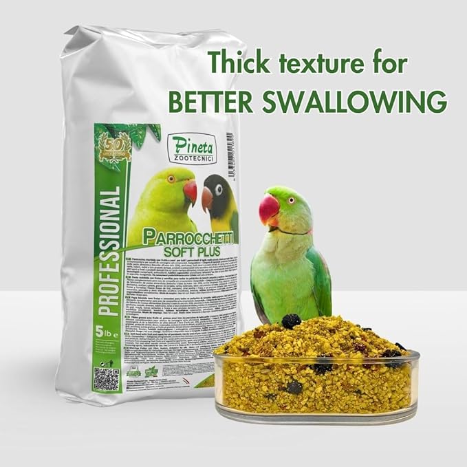 Pineta Parrochetti SoftPlus 5Lb - Breeding Paste for Parrots, Lovebirds, Cockatiels, Rosellas – Nutrient-Rich Fruit & Berry Food – Ideal for Growth, Molting, and Reproduction