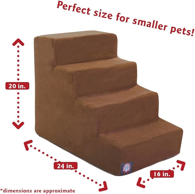Majestic Pet 4 Step Portable Dog Stairs for Small Dogs to get on Bed Supports 25 lbs or Less – Dog Steps for High Bed with Machine Washable Cover – Pet Stairs for Cats Suede Rust