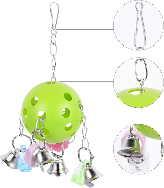 Kichvoe Parrot Colorful Bell Hanging Bird Cage Chew Ball Interactive Bite for Parrots and Small Birds