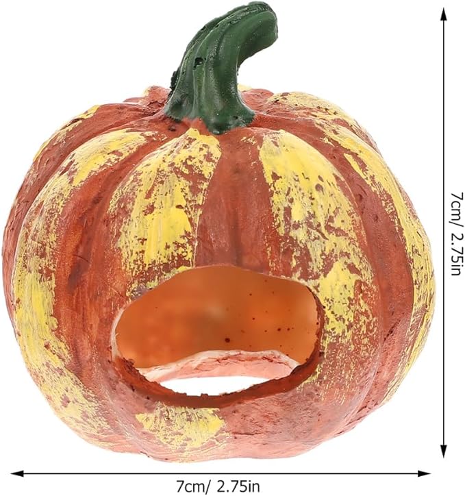 POPETPOP Pumpkin Shaped Aquarium Cave 3 Inch Resin Fish Tank Decor Shrimp Hideout Wear-Resistant Aquarium Decoration for Fish and Aquatic Pets