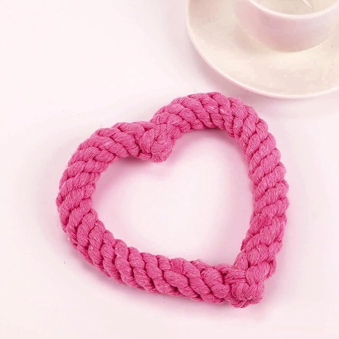 Jinshining Pink Cute Dog/Cat Chew Toys, Dog Toys for Chewers, Heavy Duty Dental Rope Toy for Dogs, Creative Love Heart Shaped Interactive Rope Dog Toys, Cotton Puppy Teething Chew Tug Toy Dark