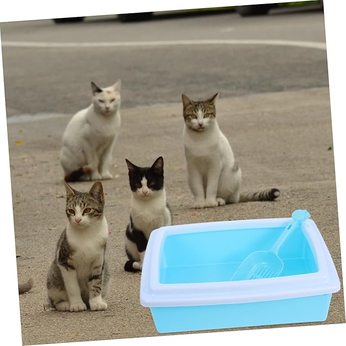 YARNOW Cat Litter Toilet Training System Cat Toilet Trainer Litter Tray Flap System Kitten Training Small Boxes for s Abs Sky-Blue
