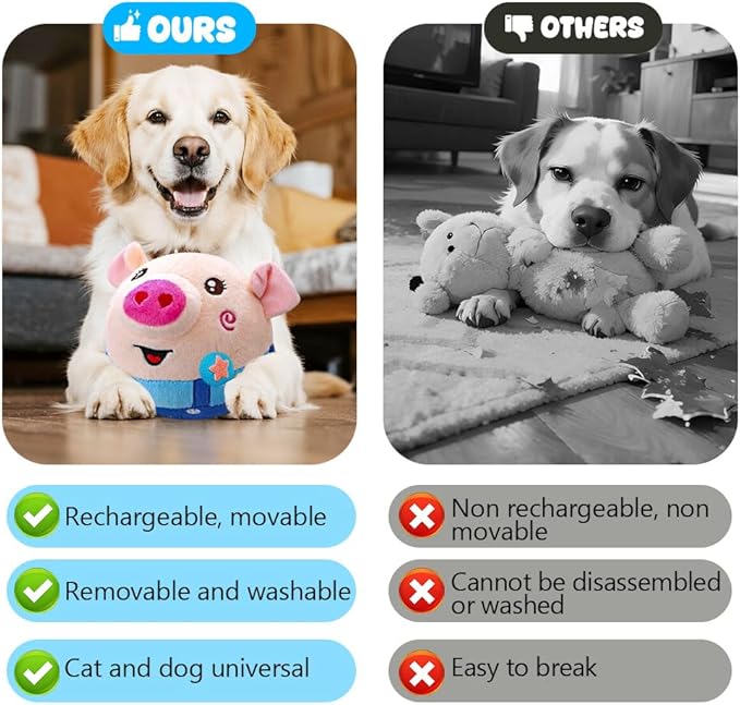Interactive Dog Toys, 2026 New Active Moving Pet Plush Toy, Rechargeable Squeaky Dog Ball Toy with Talking Sound, Washable Cartoon Pig Plush Toy (#11)