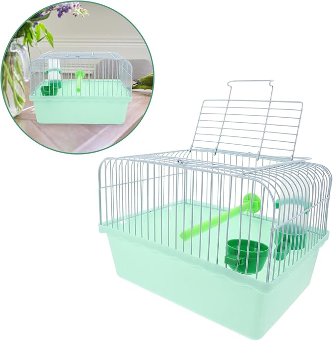 Portable Small Bird Cage for Lovebirds and Parrots Abs and Iron Travel Carrier with Spacious Interior Perch Food Box and Waterer Lightweight Portable Pet Carrier for Random Color