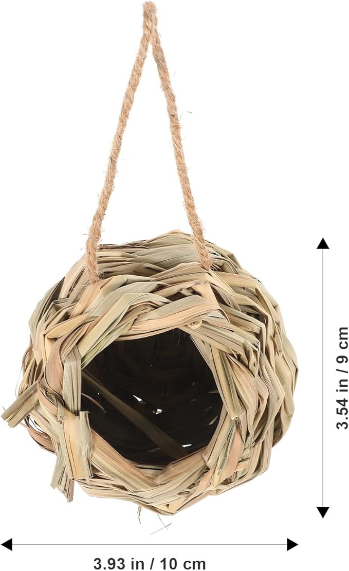 Mipcase Hand-Woven Straw Hamster Hideout and Bird Nest Small Animal Shelter Natural Straw Hut for Hamsters and Birds Cage Accessory Habitat