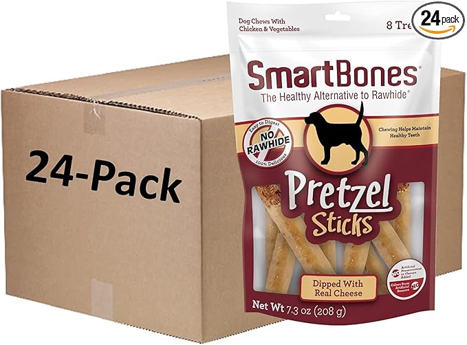 SmartBones Pretzel Sticks Dipped With Real Cheese, 8 Count, Rawhide-Free Chews For Dogs, (Pack of 24), Count: 192