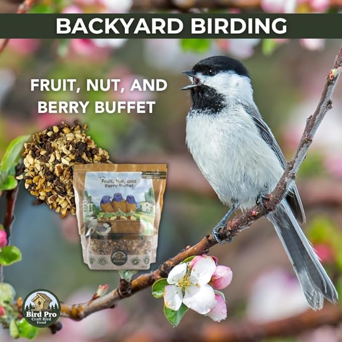 Bird Pro No-Mess Fruit, Nut & Berry Buffet – Super-Premium Wild Bird Food Mix with Almonds, Walnuts, Pecans, Pistachios, Raisins, Cherries & Cranberries – Zero Fillers, 100% Edible (36 Pounds)