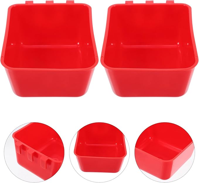 Happyyami 6pcs Hanging Bird Cage Feeding Cups with Hooks, Red Plastic Poultry Water and Food Bowls for Parrots, Chickens, Rabbits, Pigeons, Indoor Coop Feeder Supplies