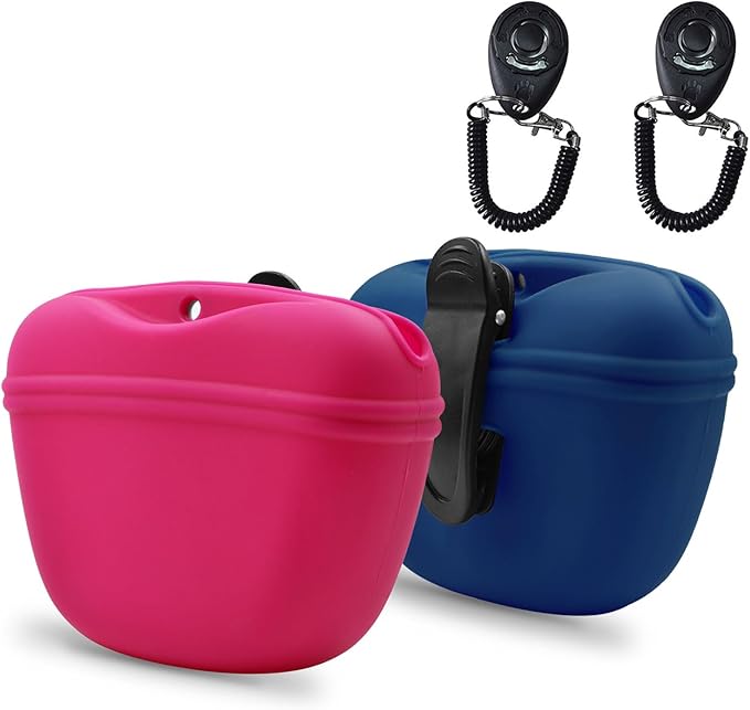 AUDWUD Silicone Dog Treat Pouch,with Dog Training Clicker,Clip on Portable Training Container,Convenient Magnetic Buckle Closing and Upgraded Waist Clip for Enhanced Stability