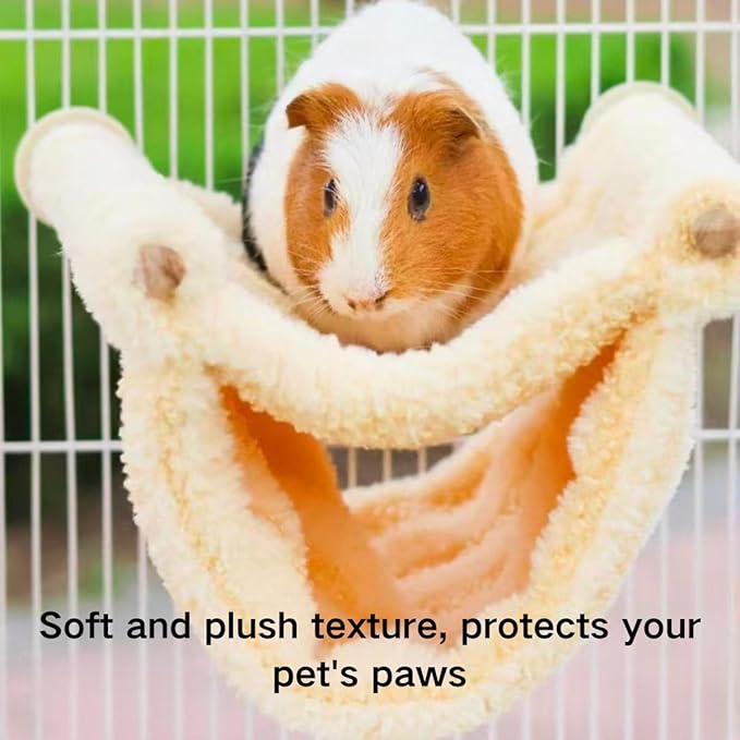 Winter Warm Guinea Pig Hammock, Double Layer Hanging Chinchilla Nest Bed with Warm Plush, Bird Cage Stand Perch, Hideaway Cave Tent, Sleep Bed Cage Accessories for Rat Sugar Glider Parrot (Pink)