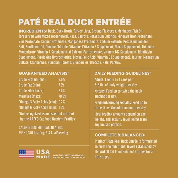 Instinct Pate Entrees, Wet Canned Cat Food, Grain-Free - Real Duck, 5.5 oz. Cans (Pack of 12)