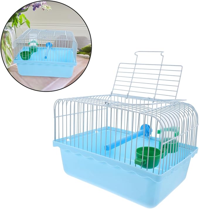 Healifty Portable Bird Carrier Cage for Small Birds and Lovebirds with Perch Food Box and Waterer Lightweight Travel Cage for Parrots and Small Pets Easy to Carry with Handle Random Color