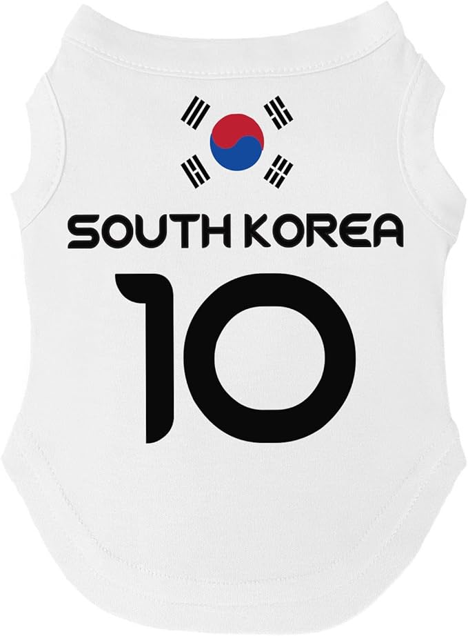South Korea Flag Soccer Jersey Style Dog Tee Shirt | Sleeveless Breeds | International Soccer | Game Day |White, 3X-Large 1654