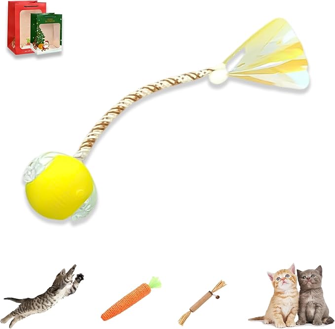 2026 New Generation Interactive Cat Toys Indoor, 360° Smart Automatic Cat Ball Three Modes with Long-Lasting Durability, for All Cats & Dogs (Yellow, Wake D)