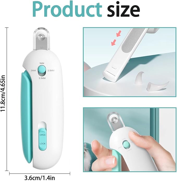 Cat Nail Clipper, Cat Nail Trimmer with Adjustable 3-Size Trimming Hole & Hidden Nail File, Anti-Splash Claw Cutter with Debris Catcher for Kittens, Cats & Small Pets Home Grooming