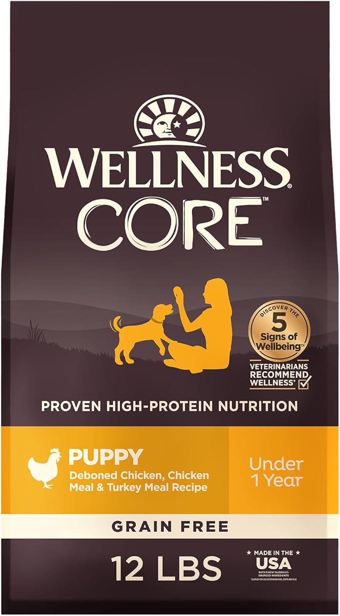 Wellness CORE Puppy Dry Dog Food, Grain Free Kibble, Natural, High Protein, Chicken and Turkey Recipe, 12 lb Bag