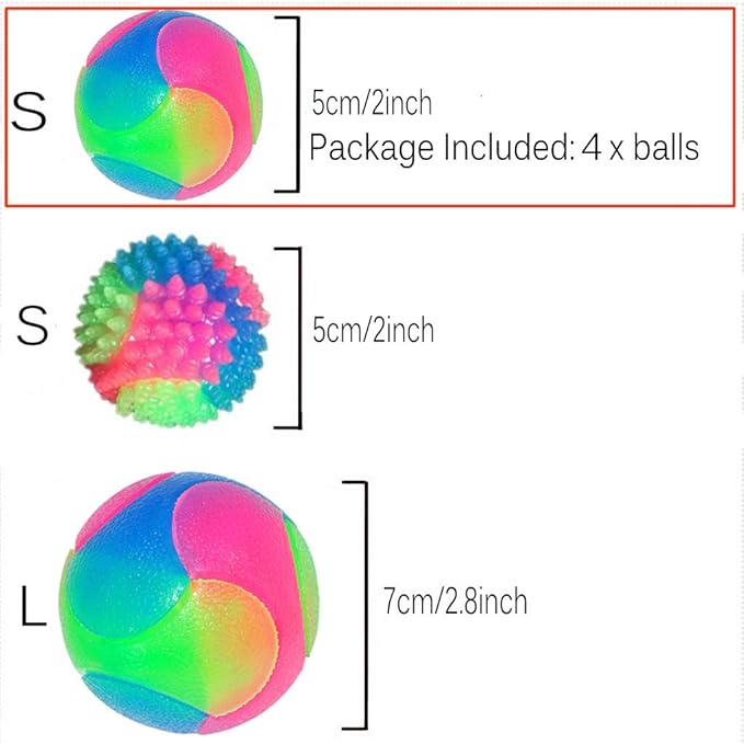 4 pcs Light Up Dog Balls Flashing Elastic Ball Glow in The Dark Interactive Pet Toys for Puppy, Cats, Dogs