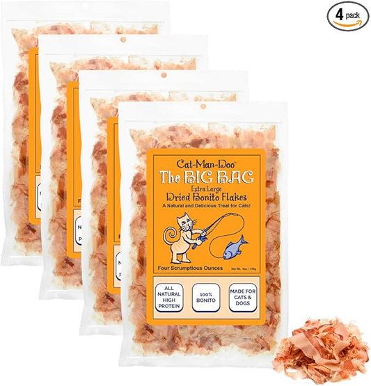 Cat-Man-Doo | Bonito - 4oz. (4 Pack) | Bonito Fish Flakes for Cat & Dog Treats | Healthy, Single Ingredient, Treat or Food Topper, High Protein
