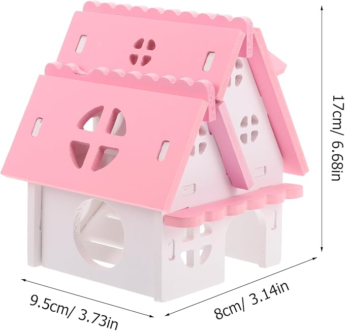 LOGOFUN Guinea Pig Castle Small Animal Wooden Maze Hut Detachable Hideout House with Door Bird Cage Accessories for Hamster Chinchilla Dwarf Rabbit Hedgehog Squirrel - Pink