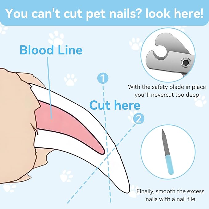 Pet Nail Clippers Kit for Cats and Dogs, Professional Grooming Set with Cat and Dog Nail Clippers, Nail File, Hairbrush, 10 Wet Wipes, Storage Case